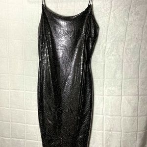 Iris silver shiny party disco metallic mini bodycon dress shiny sz XL NEW